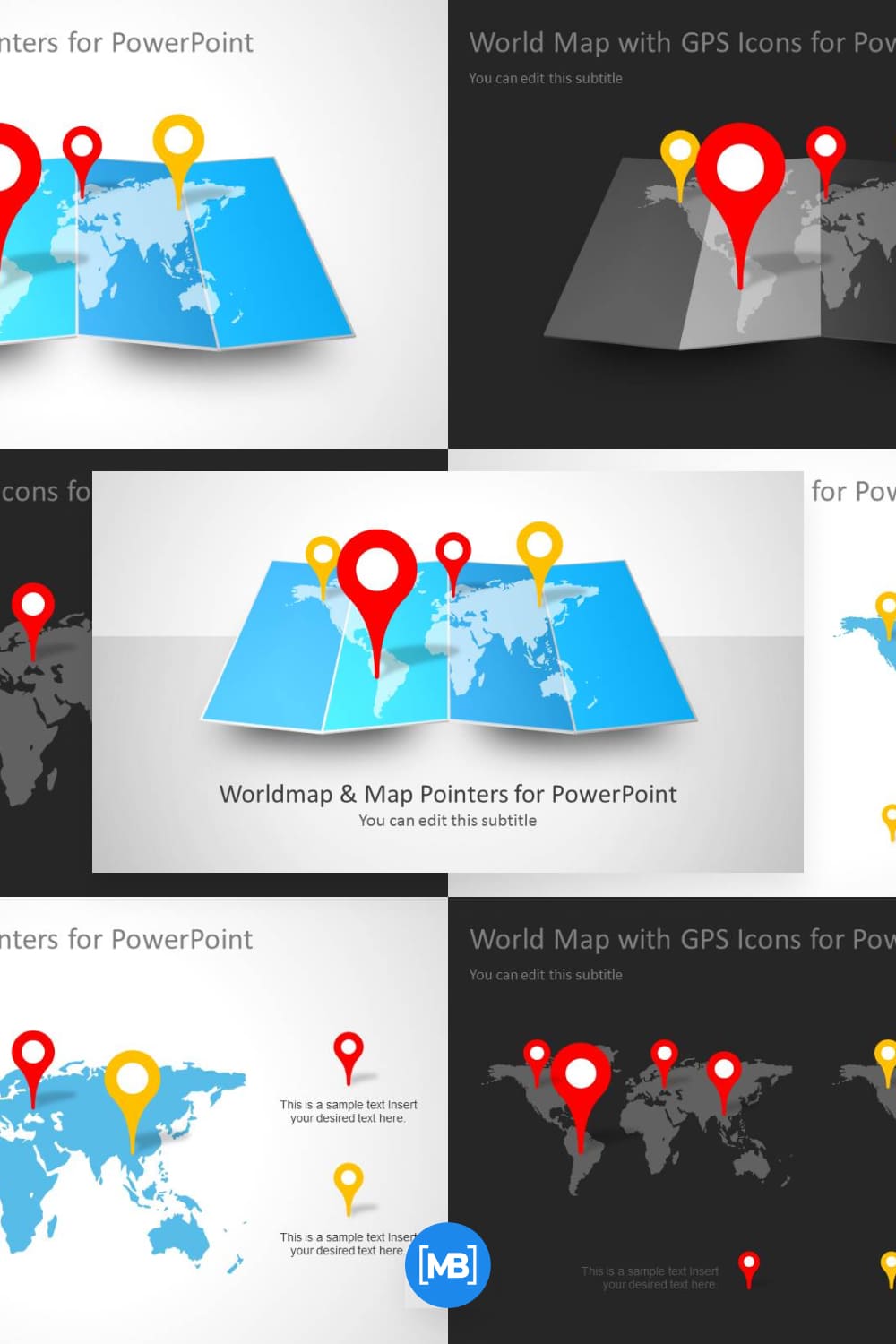 World map and map pointers for powerpoint template.