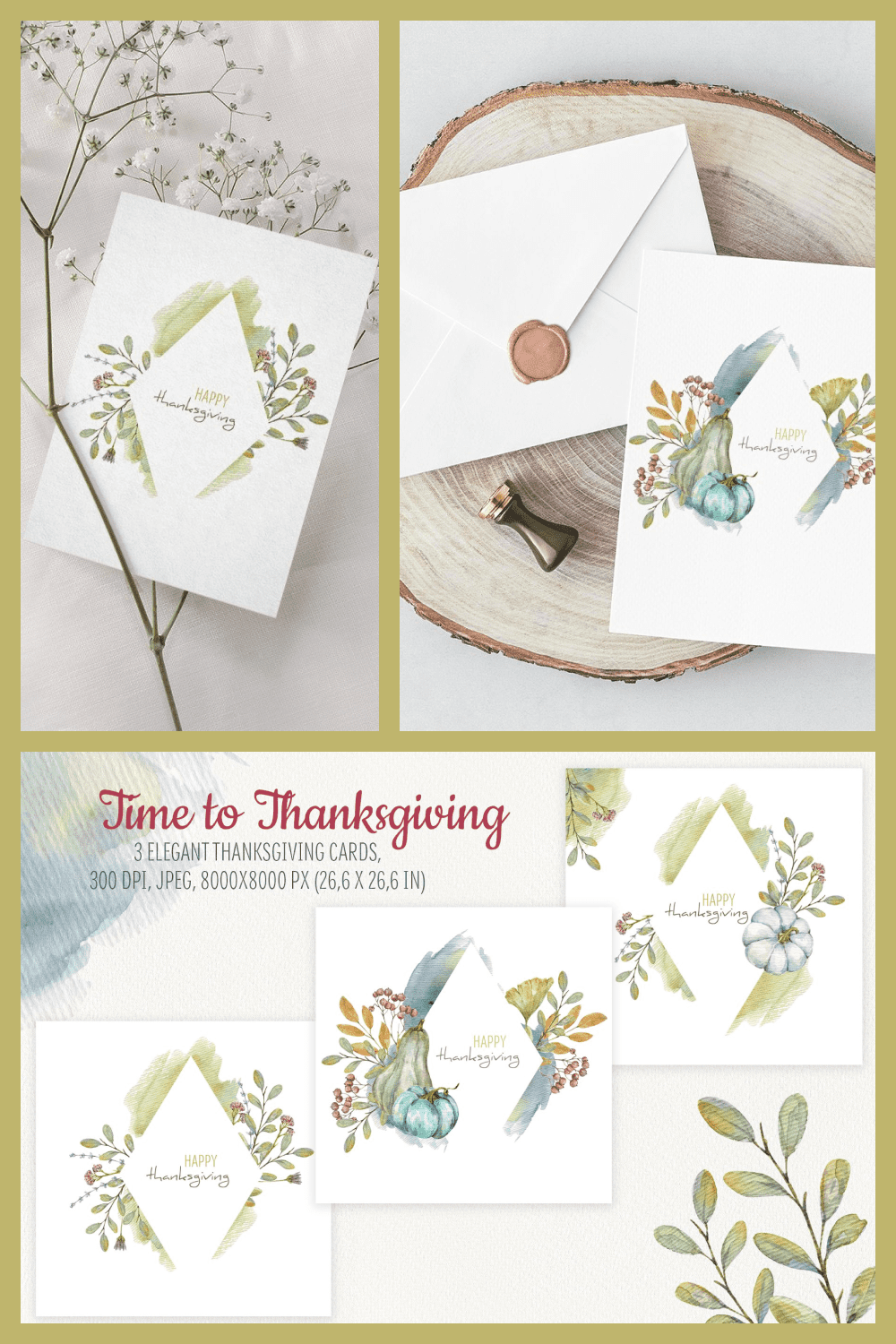 Time to thanksgiving. Watercolor thanksgiving cards.