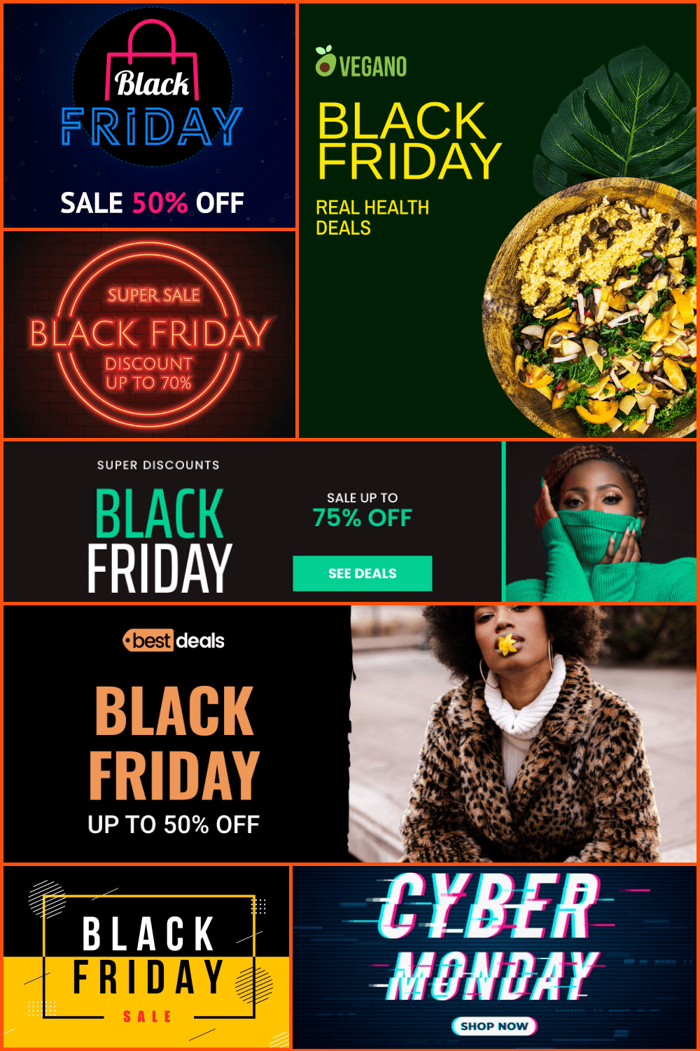 The template contains best Black Friday and Cyber Monday deals for designers, marketers, illustrators.