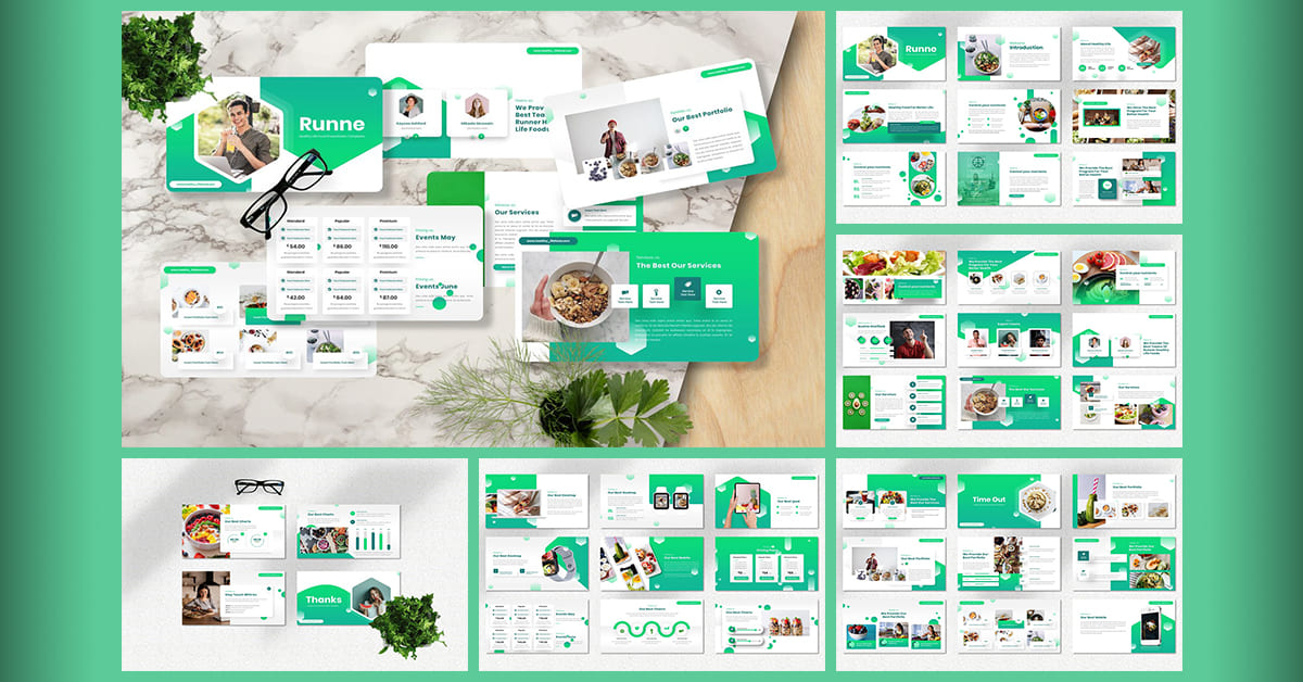 Huge green template with colorful elements.