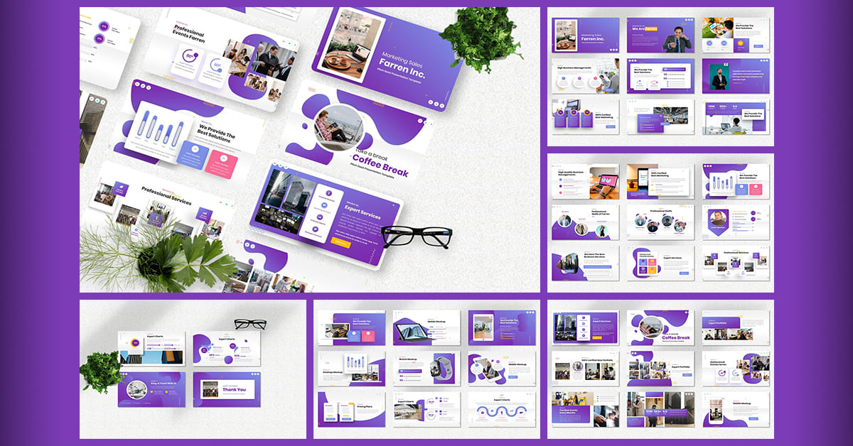 Huge purple template with colorful elements.