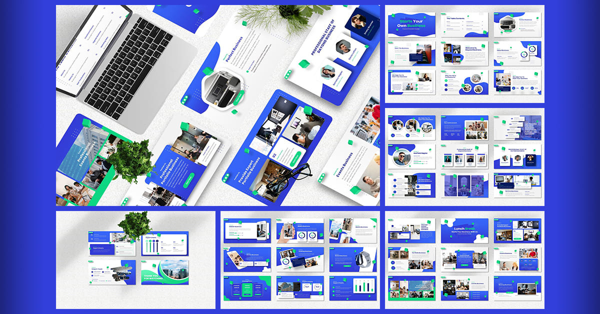 Huge blue template with vivid elements.