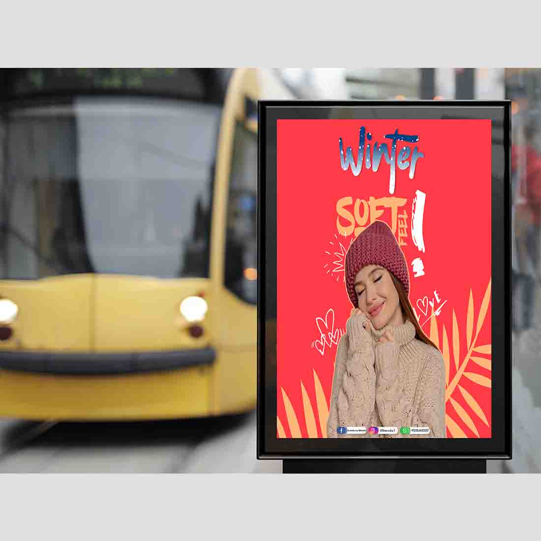 Outdoor Bus Stop Advertisement Vertical Billboard Poster Mockup PSD