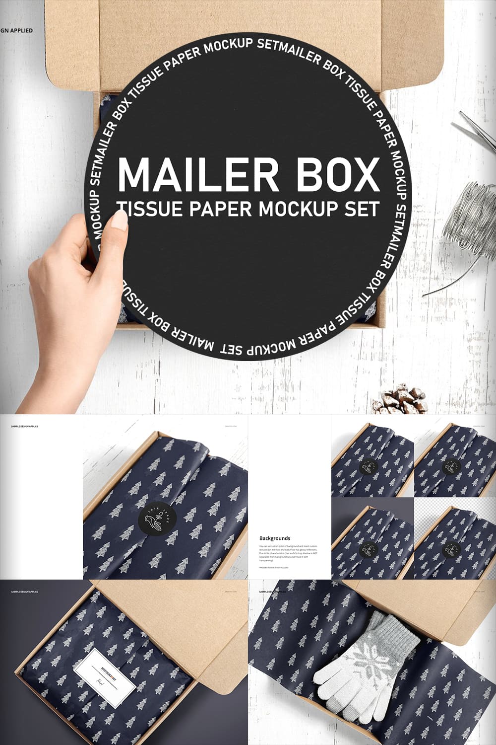 Pinterest - Mailer Box Wrapping Tissue Paper Mockup Set.
