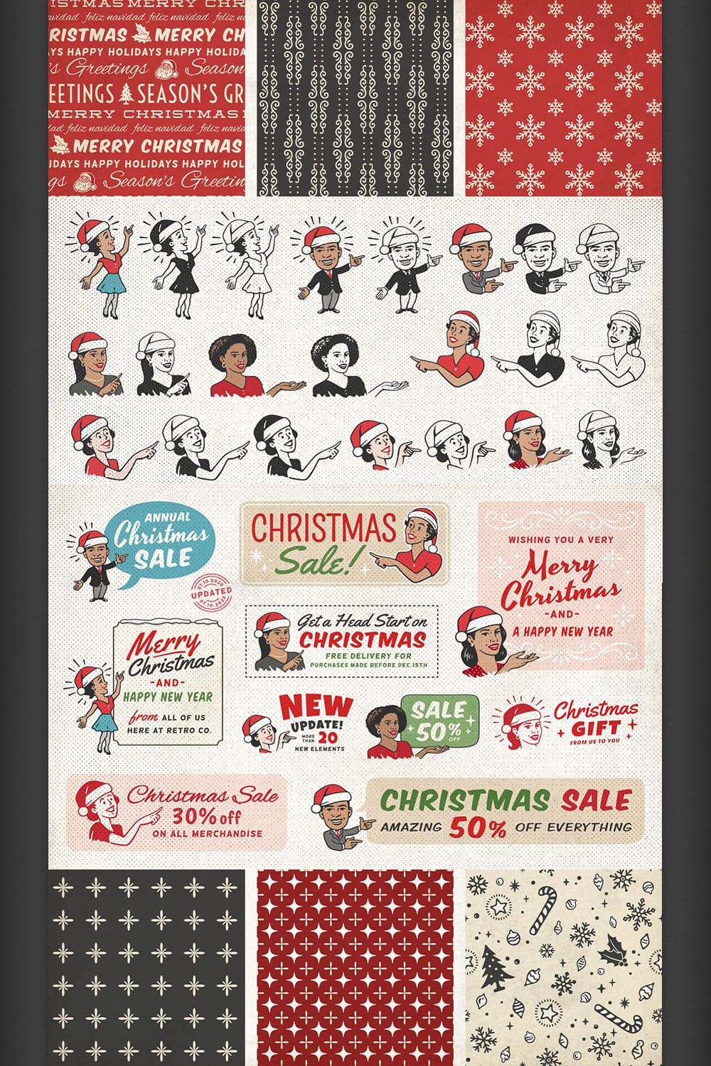 Colorful collection of vintage Christmas attributes.