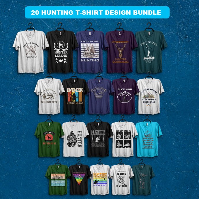 Hunting T-Shirt Designs Bundle cover image.