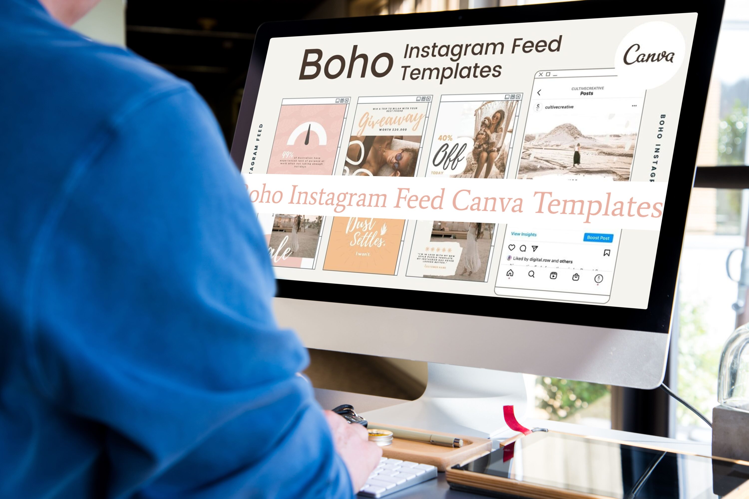 Desktop option of the Boho Instagram Feed Canva Templates.