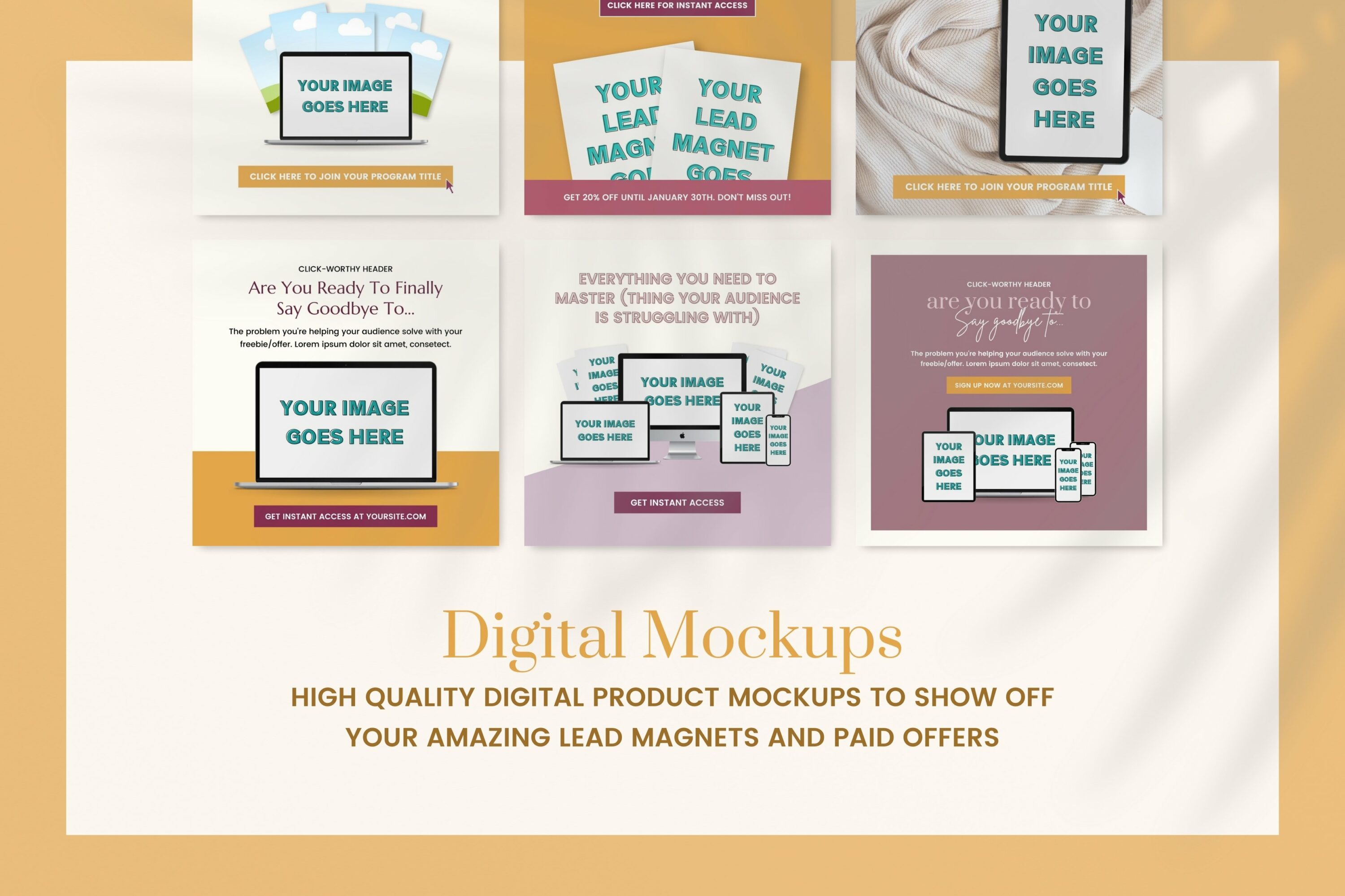 High quality digital product mockups to show off your amazing lead magnets.
