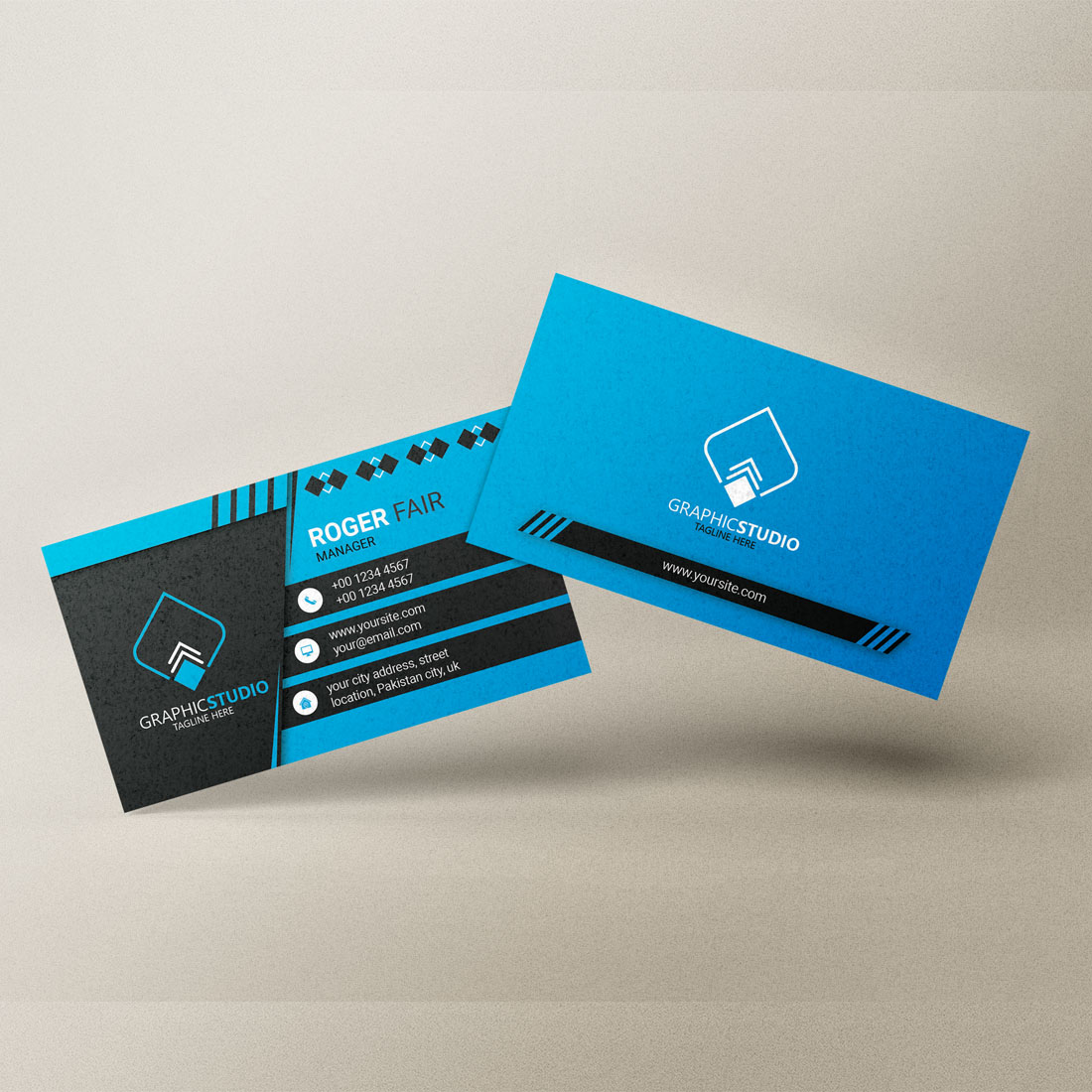 Creative Business Card Template blue color.