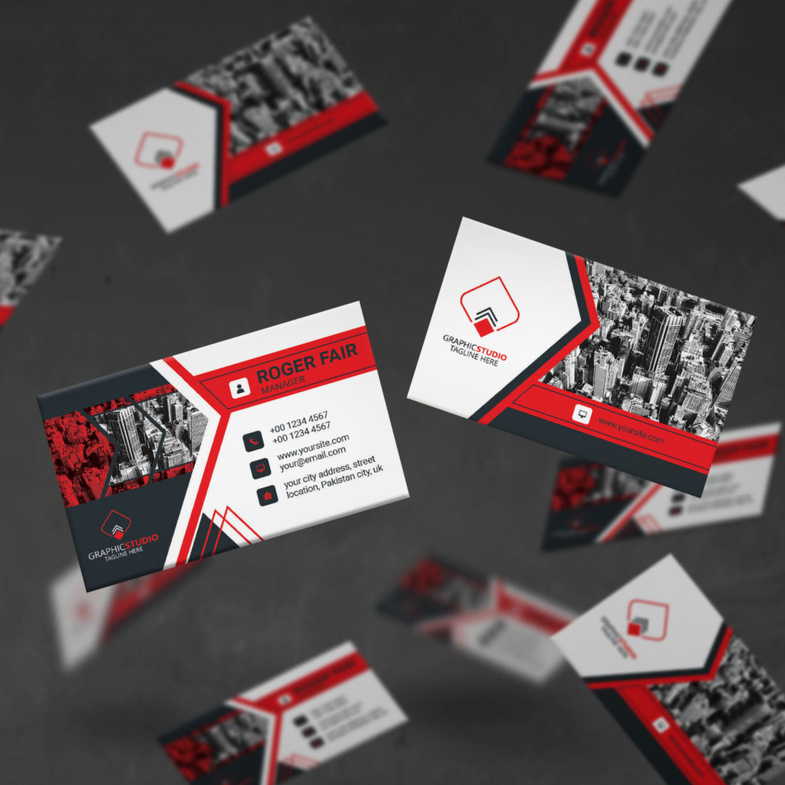mock up in red Creative Business Card Template .