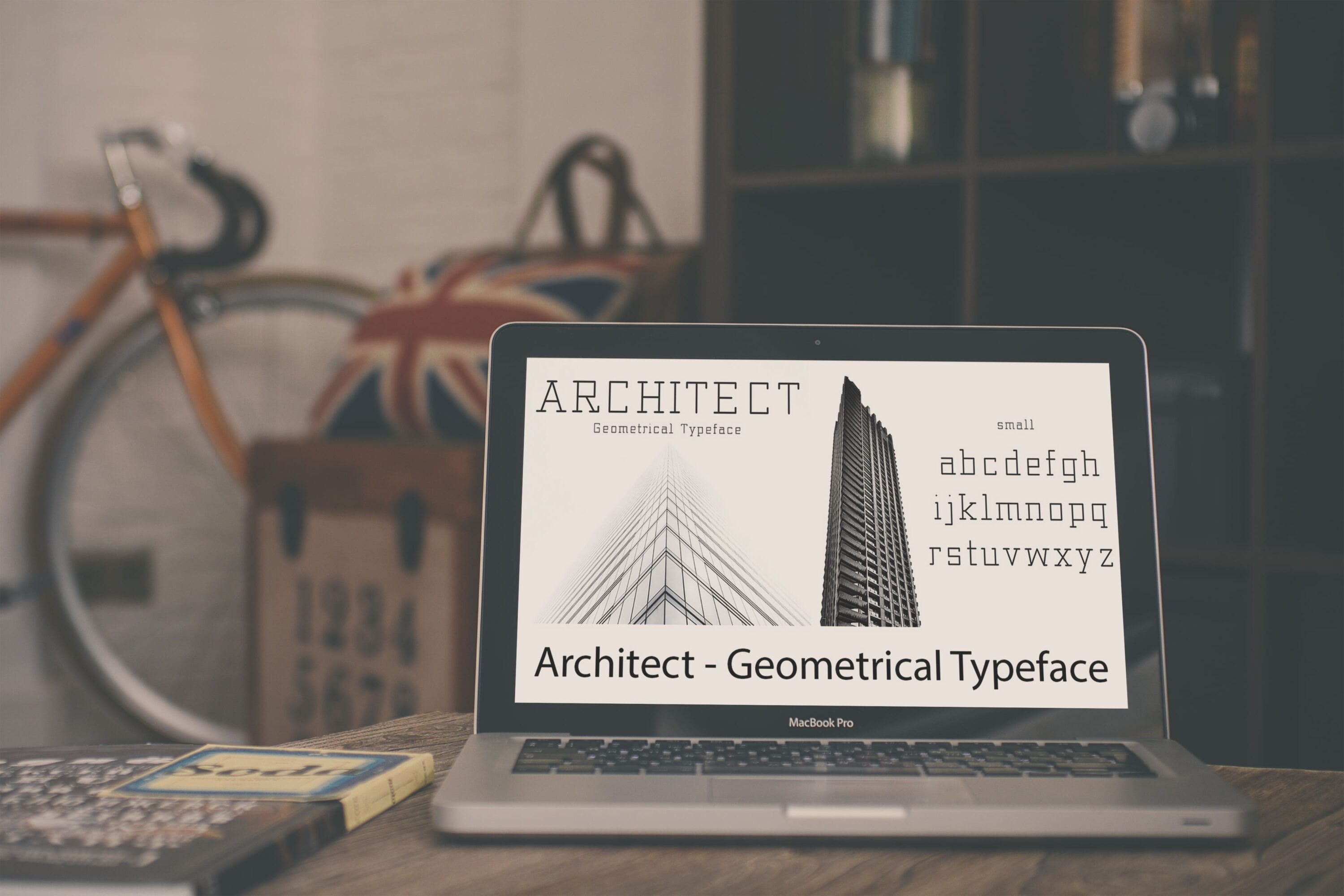 Laptop option of the Architect - Geometrical Typeface.