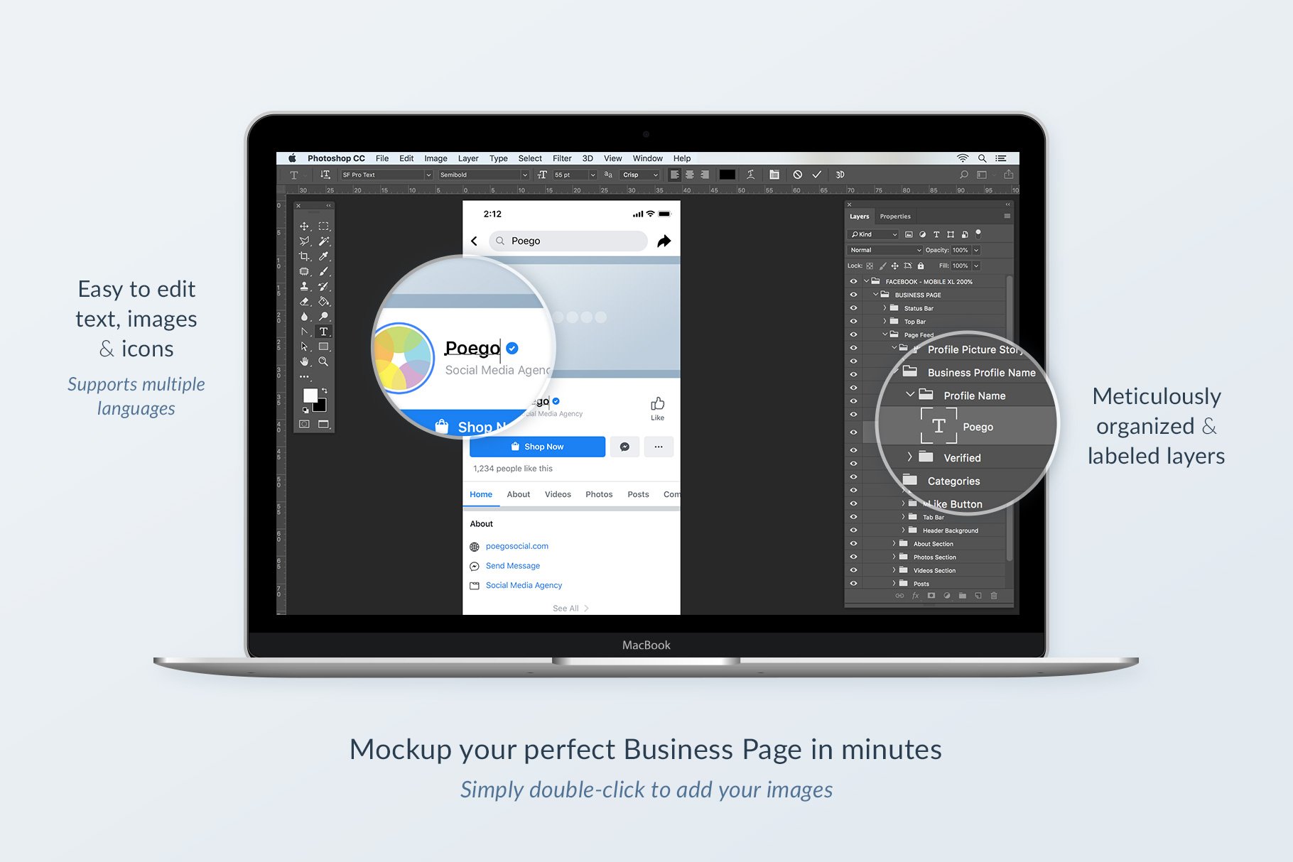 Mockup your perfect Business page in minutes.