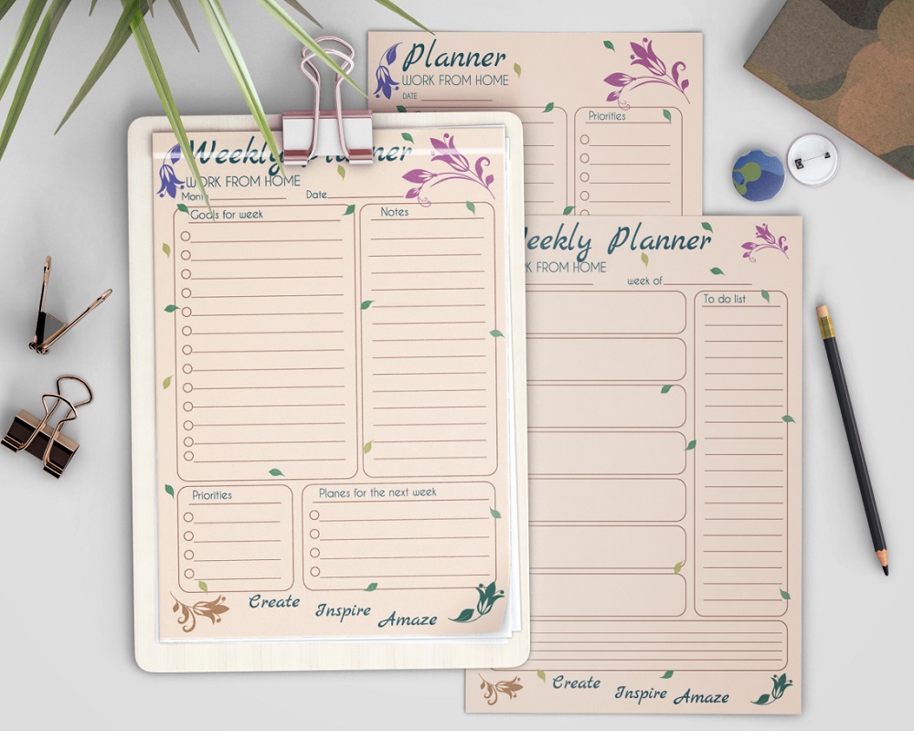 Printable daily and weekly planners for work from home.