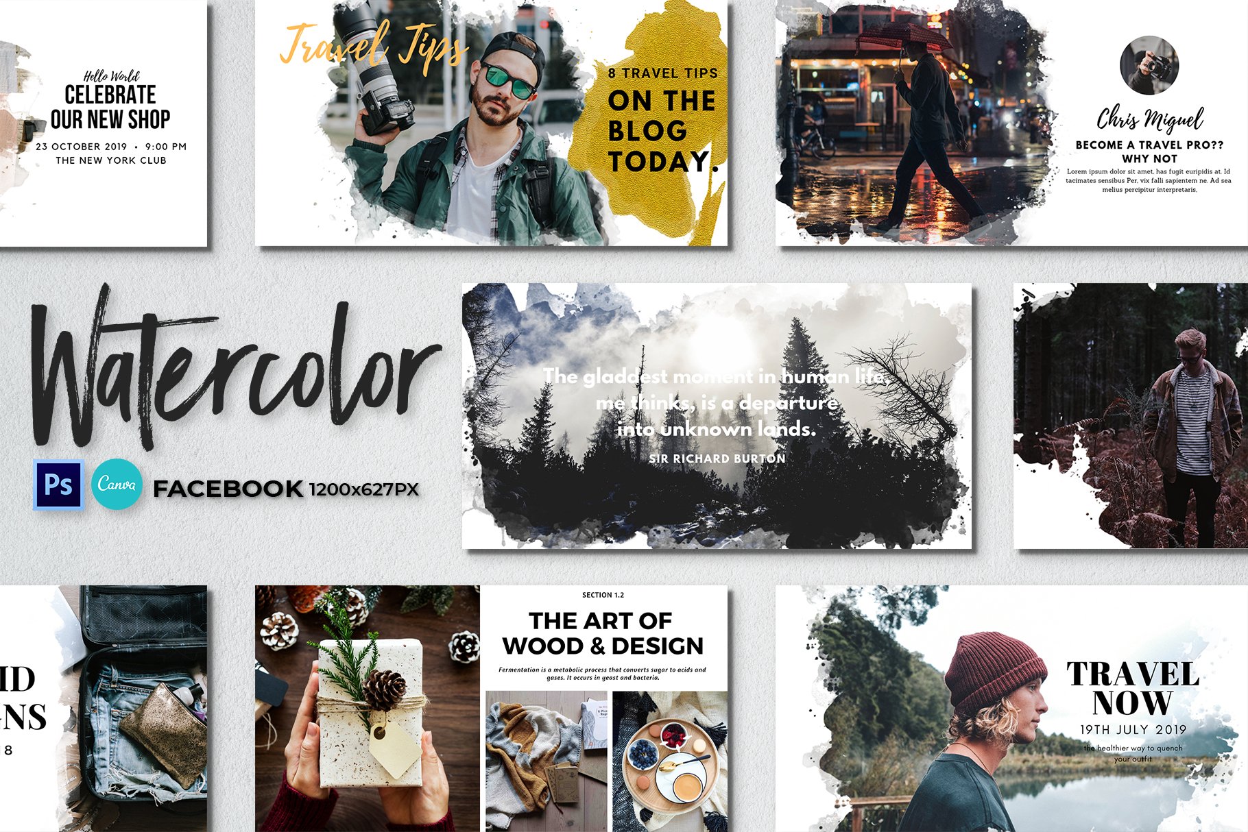 Huge collection of facebook post banners watercolor.