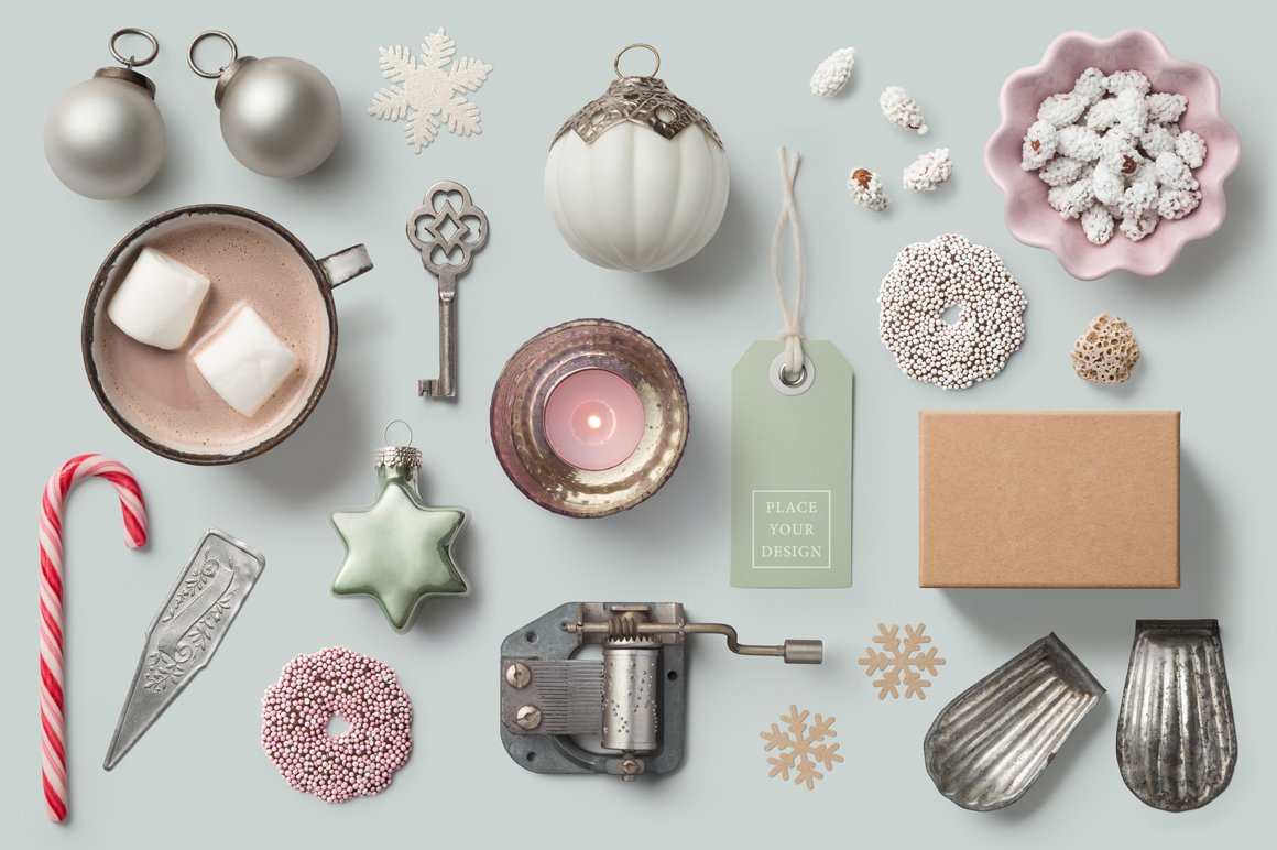 Christmas elements in the pastel colors.