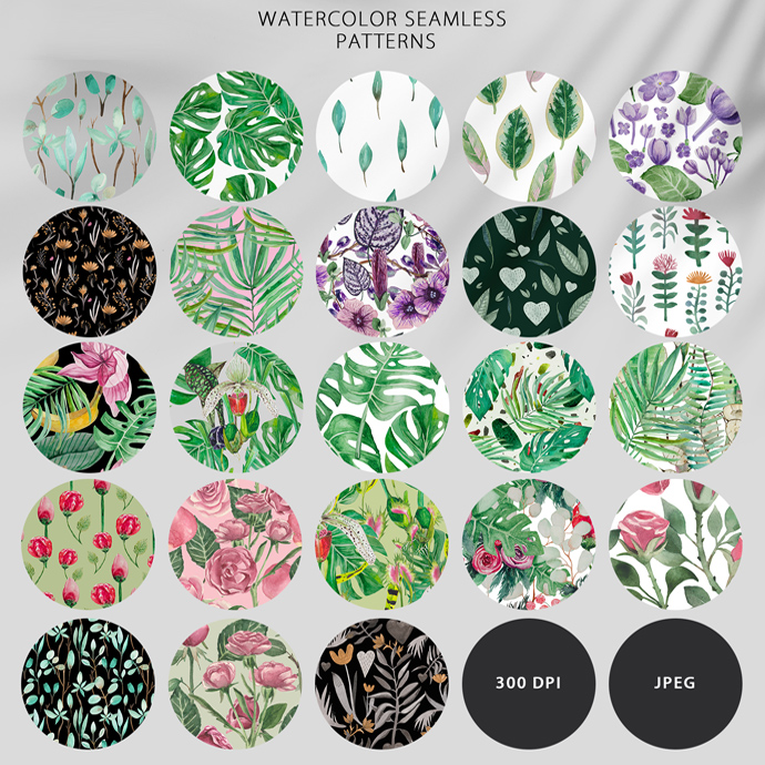 Hand-painted Watercolor Botanical Patterns preview.