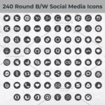 240 Round B/W Social Media Icons main cover.