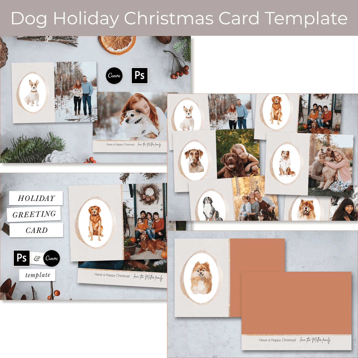 Dog Holiday Christmas Card Template main cover.
