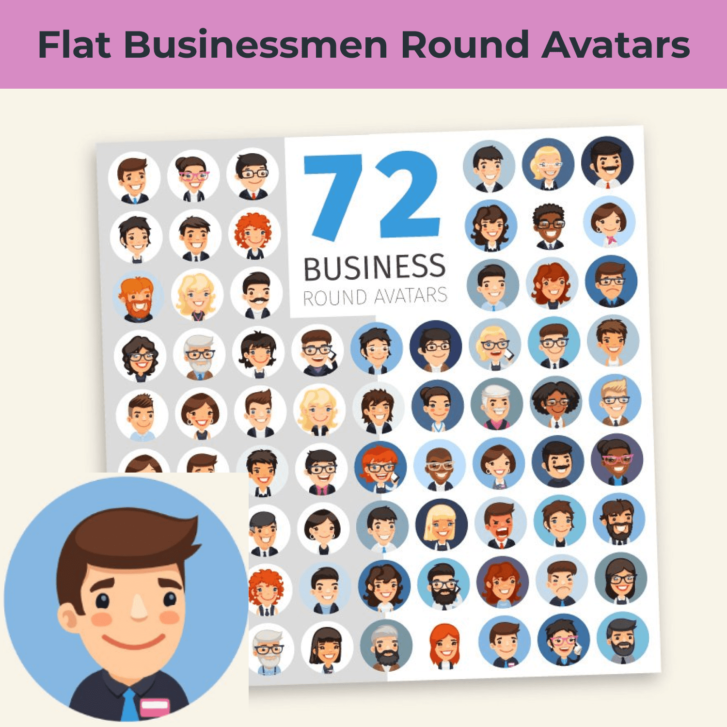 Flat Businessmen Round Avatars cover image.