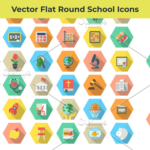 Vector Flat Round School Icons main cover.
