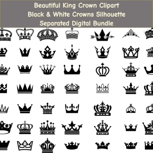Black & White Crowns Silhouette SVG.