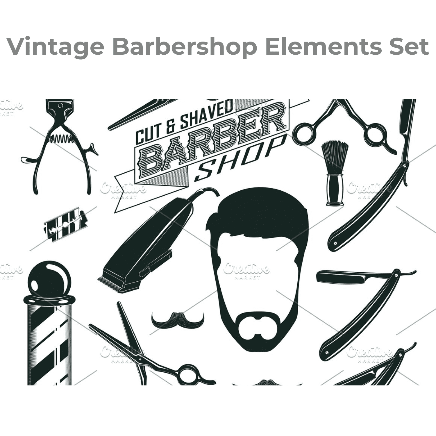 Vintage Barbershop Elements Set main cover.