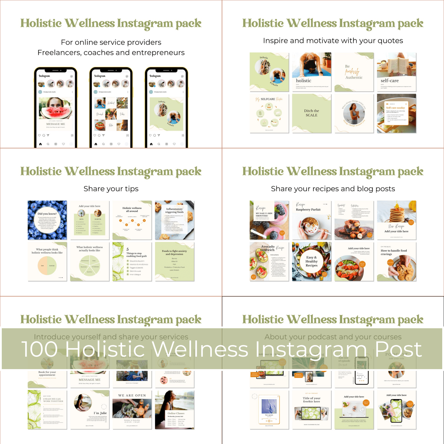 100 Holistic Wellness Instagram Post cover image.