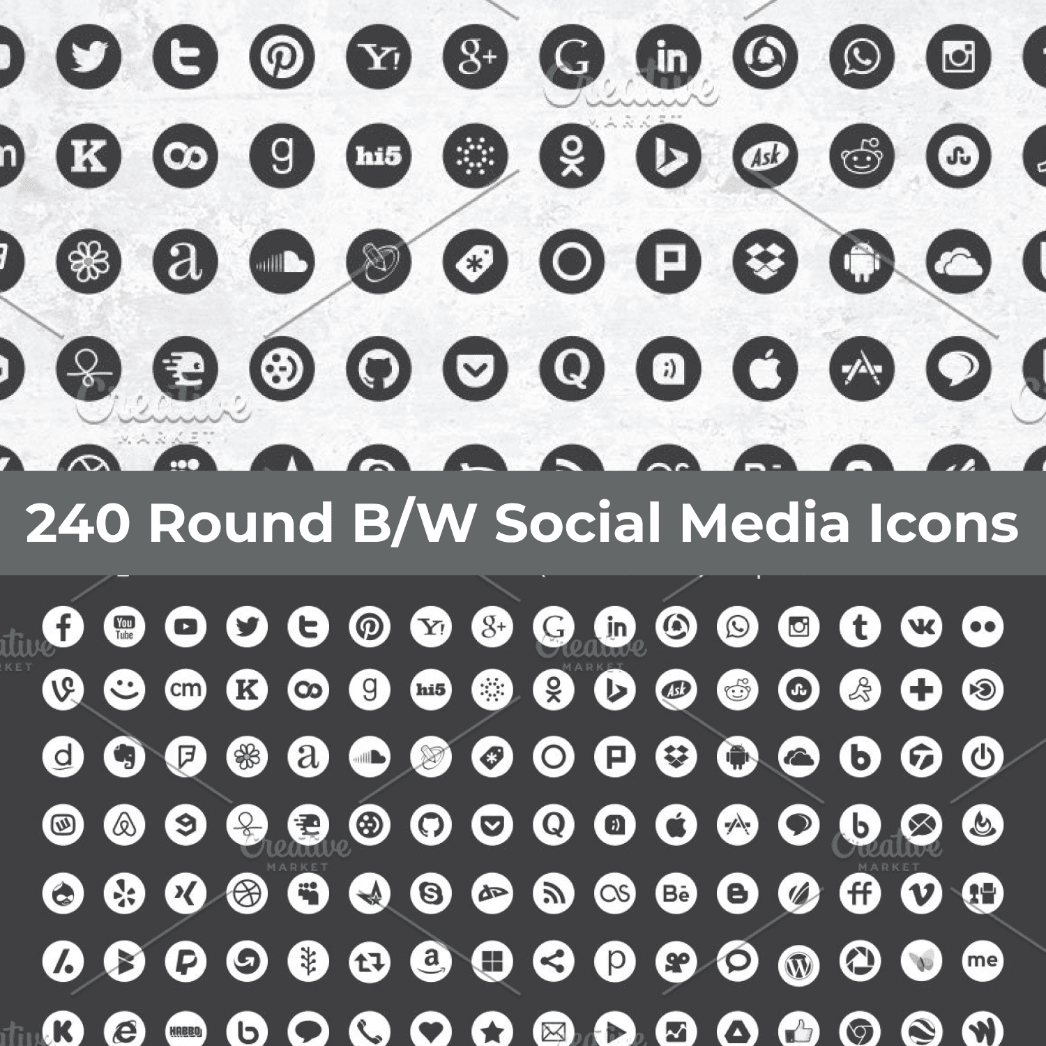240 Round B/W Social Media Icons cover image.