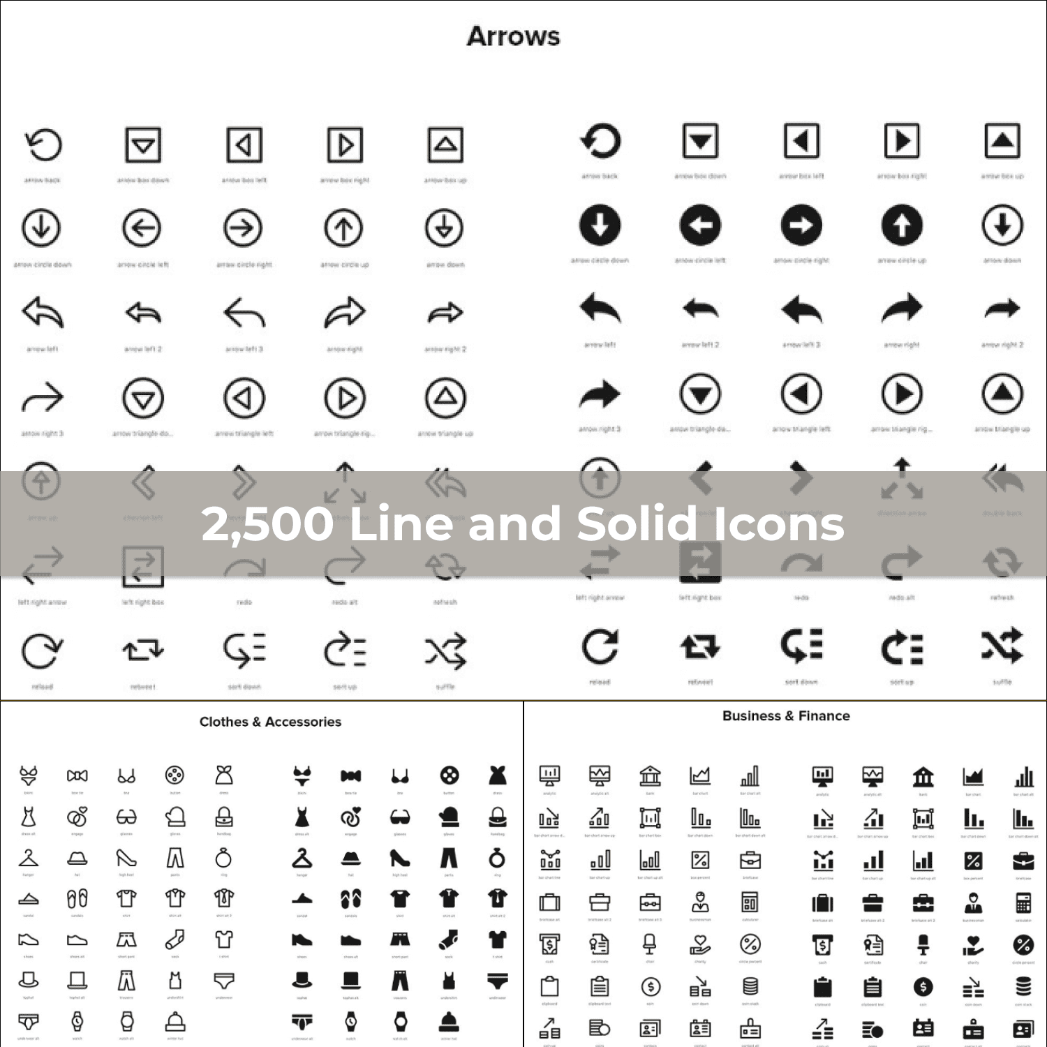 2,500 Line and Solid Icons cover image.