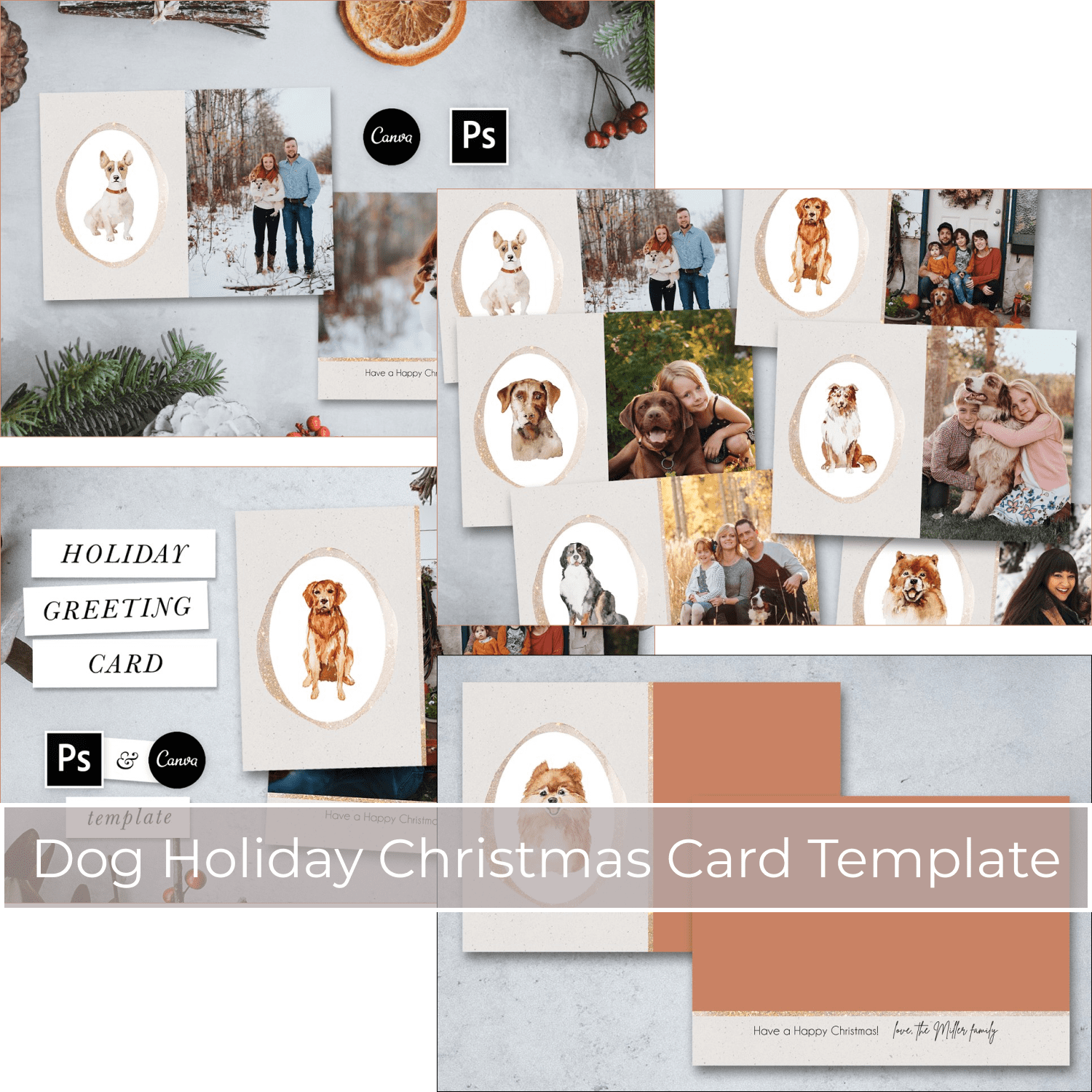 Dog Holiday Christmas Card Template cover image.