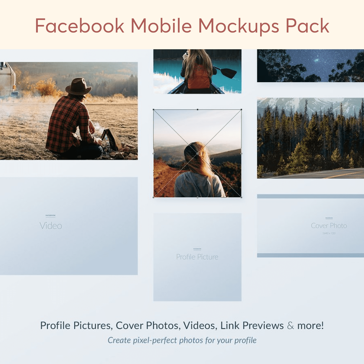 Facebook Mobile Mockups Pack cover image.