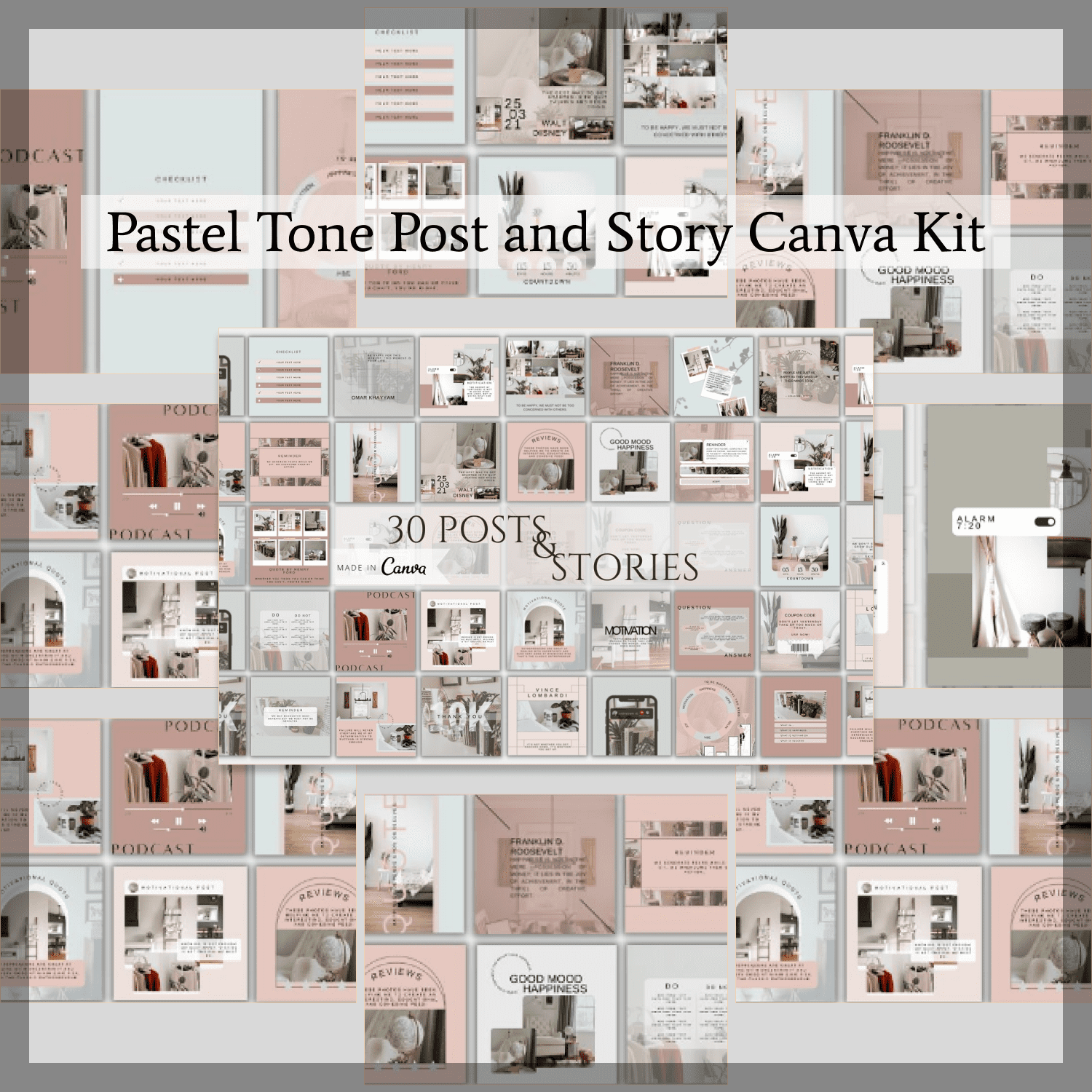 Pastel Tone Post and Story Canva Kit cover image.