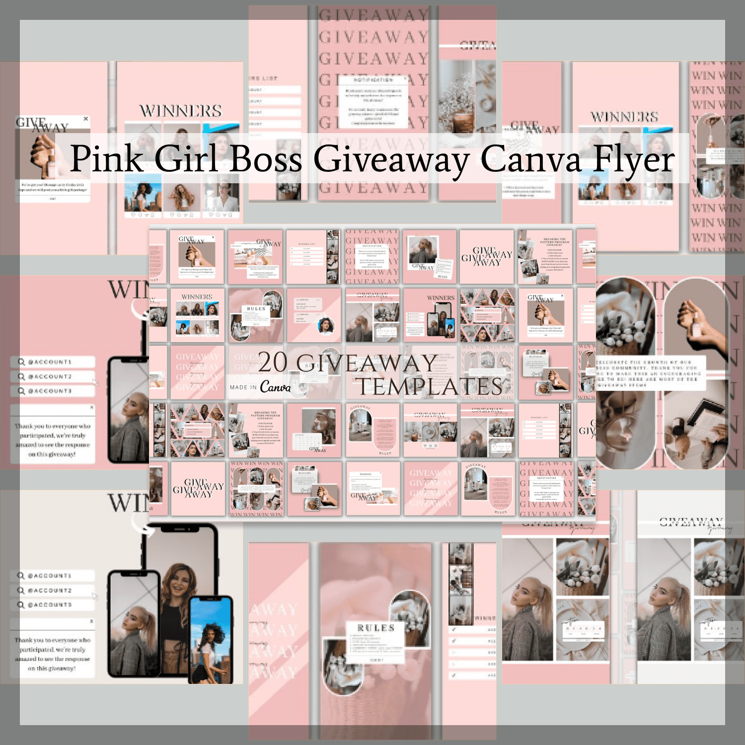 Pink Girl Boss Giveaway Canva Flyer cover image.