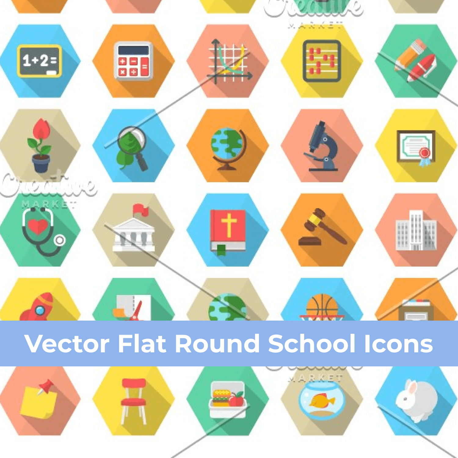 Vector Flat Round School Icons cover image.