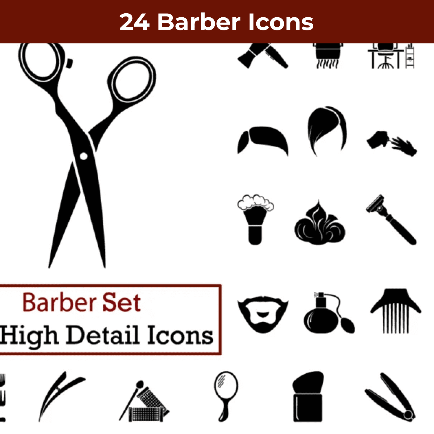 24 Barber Icons cover image.