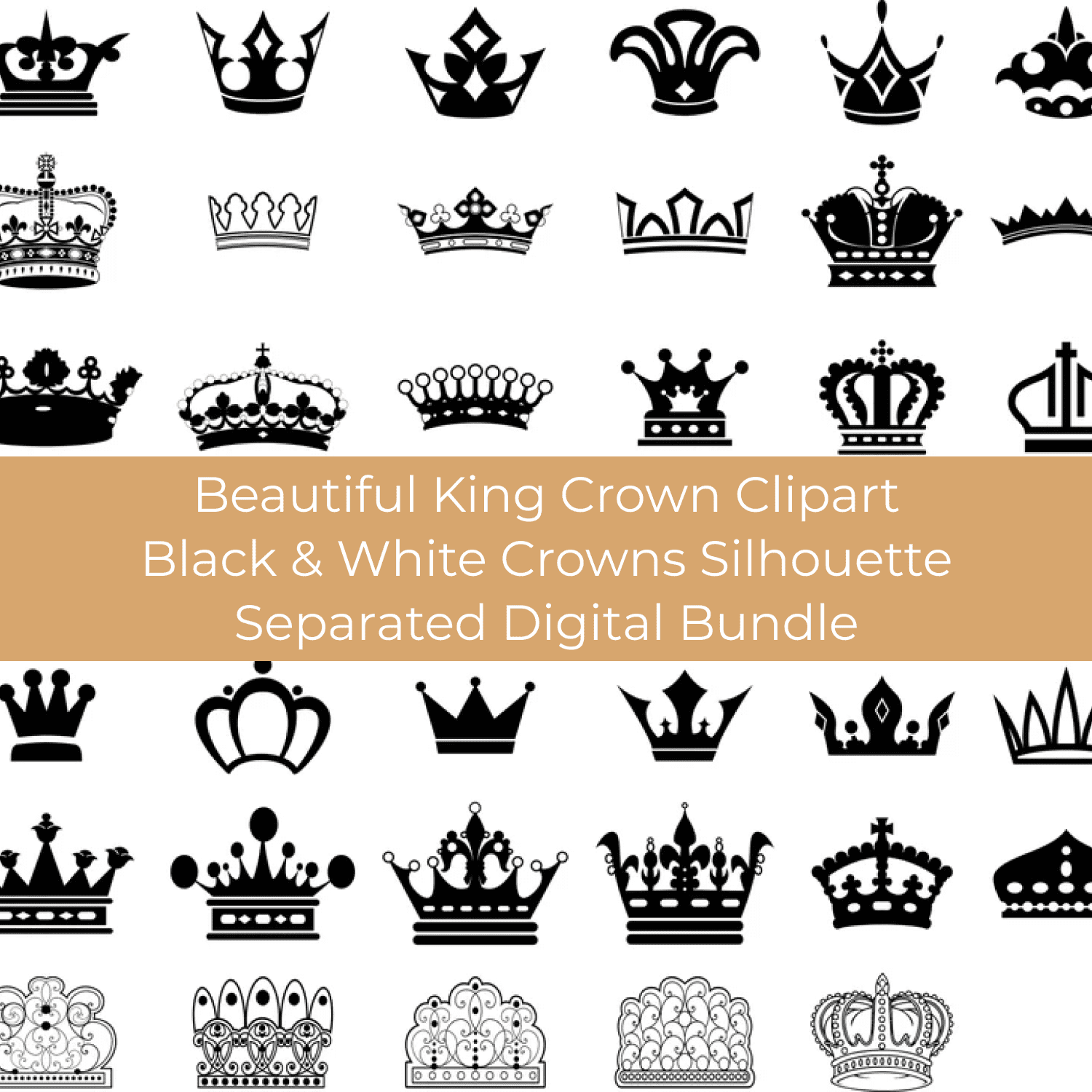 Black & White Crowns Silhouette SVG image.