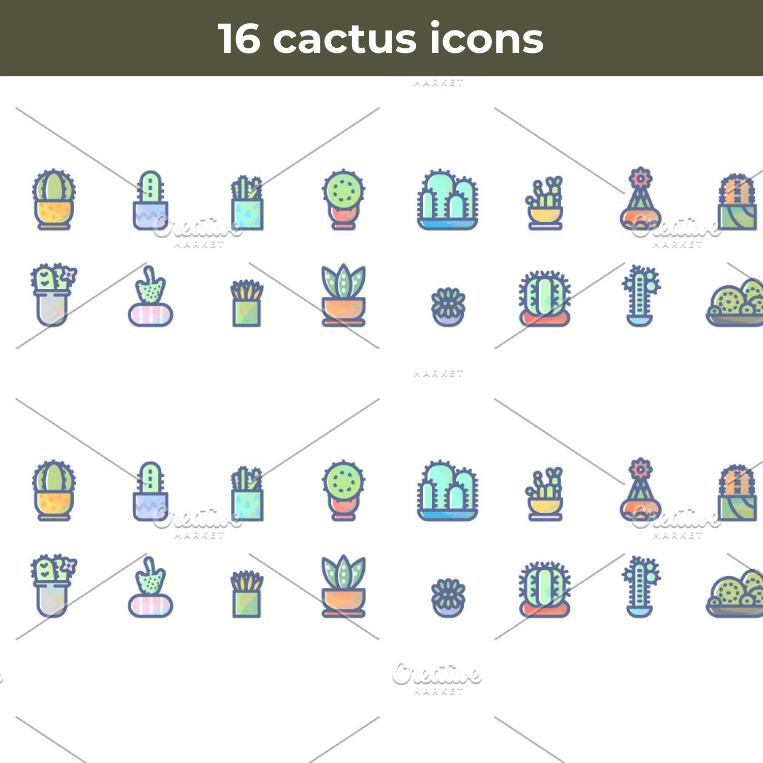 16 cactus icons cover image.