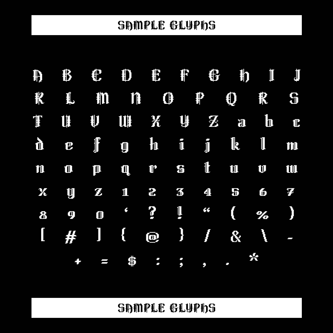 Feralberry Pixel Font Sample Glyphs.