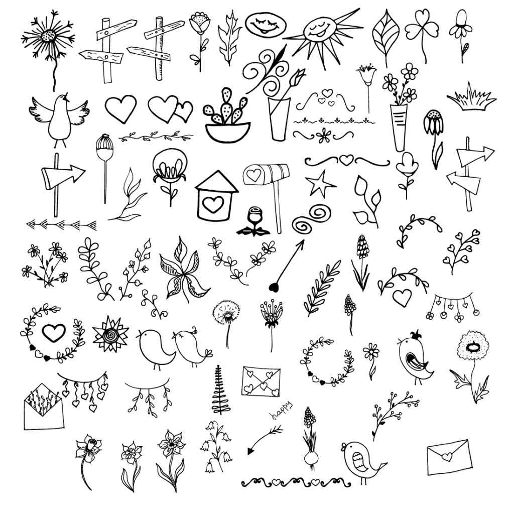 77 Spring doodles Vector Pack, Svg Doodles, Hand Drawn Doodle Clipart ...