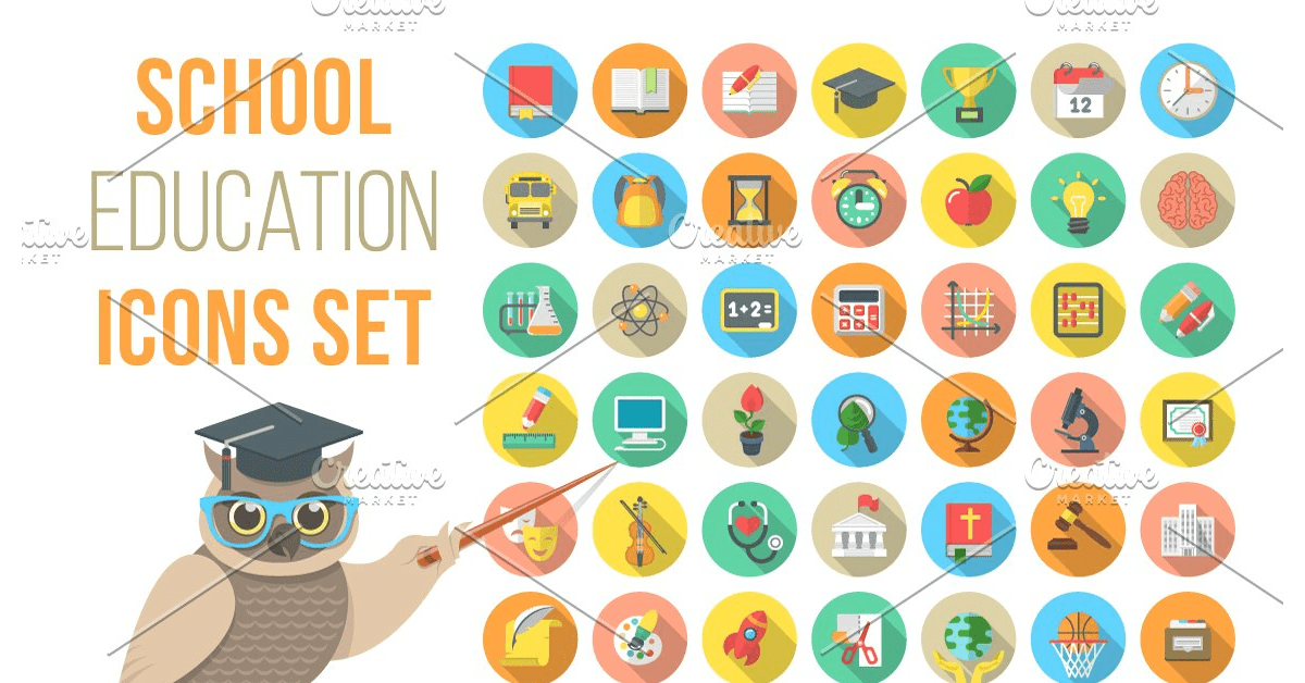 Colorful school education icon collection.