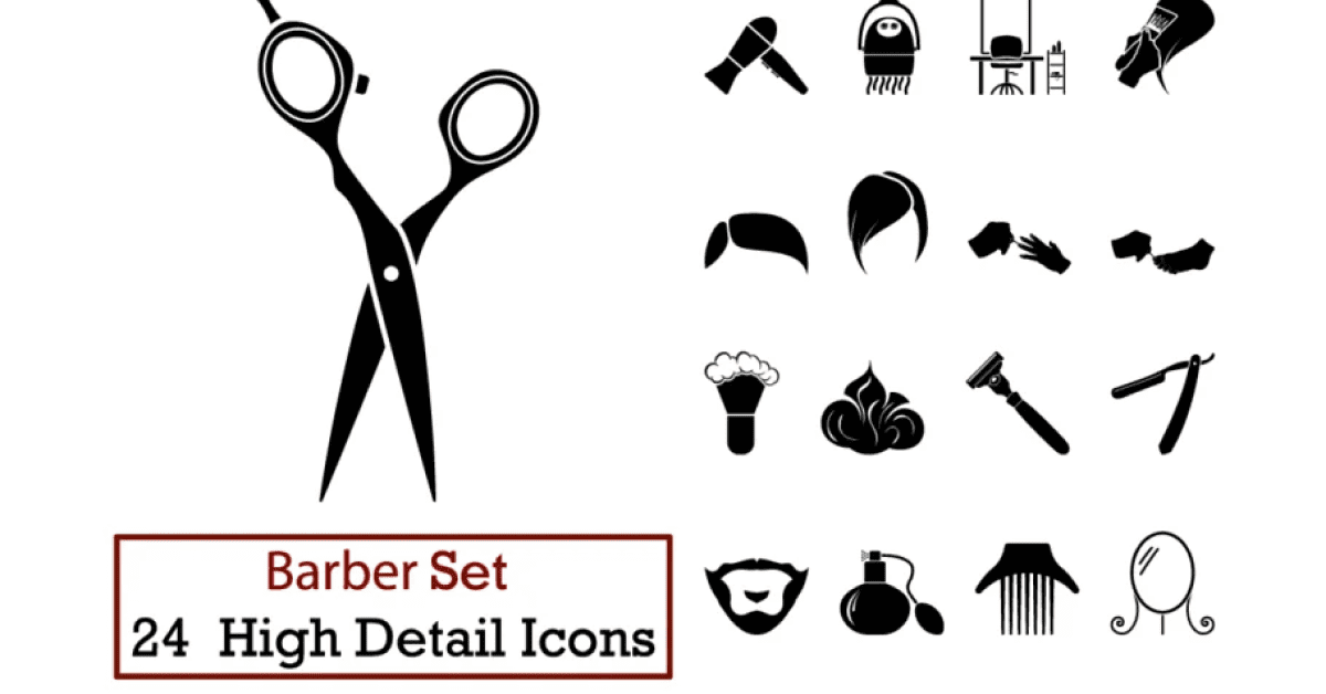 Black and white icons for barber industry.