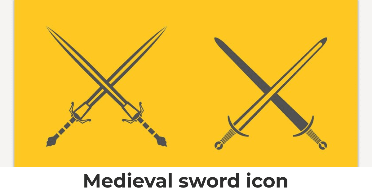 Yellow background with grey swords.