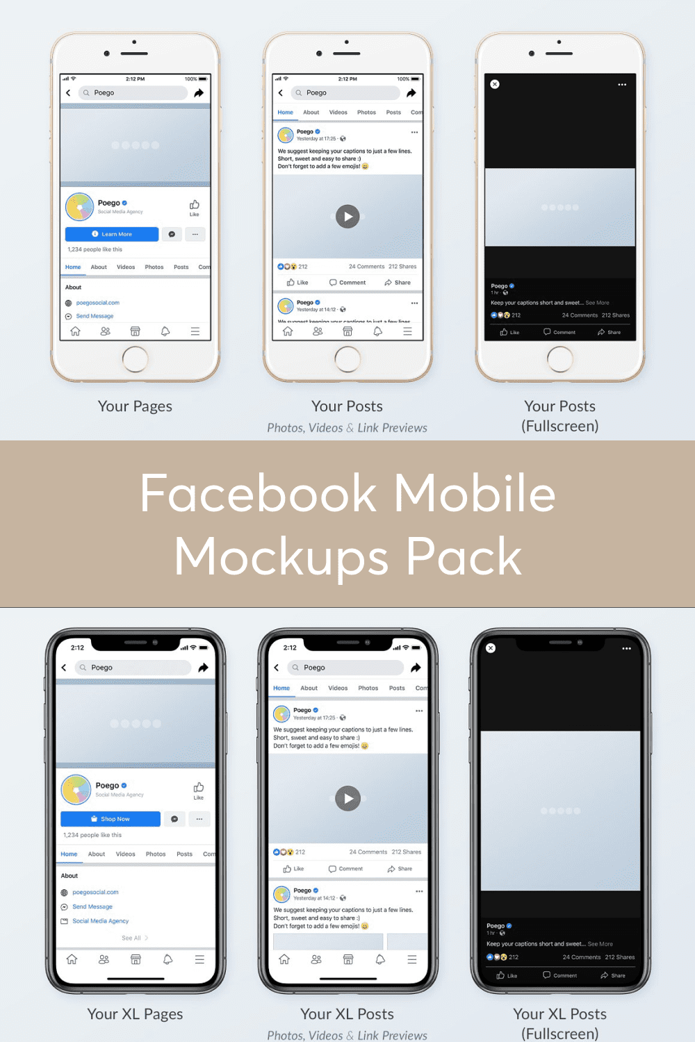 Facebook Mobile Mockups Pack - for Pinterest.