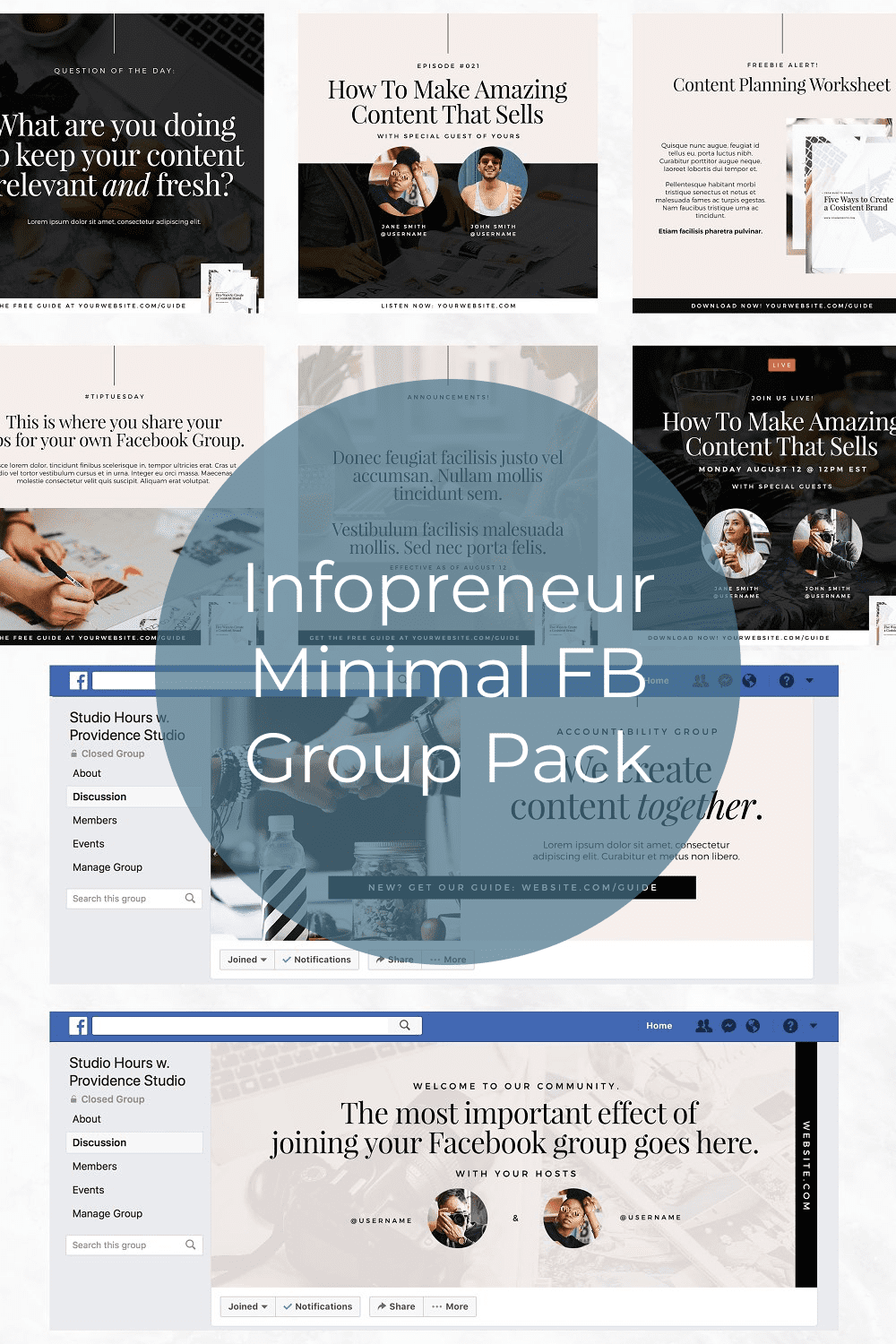 Infopreneur Minimal FB Group Pack - Pinterest.