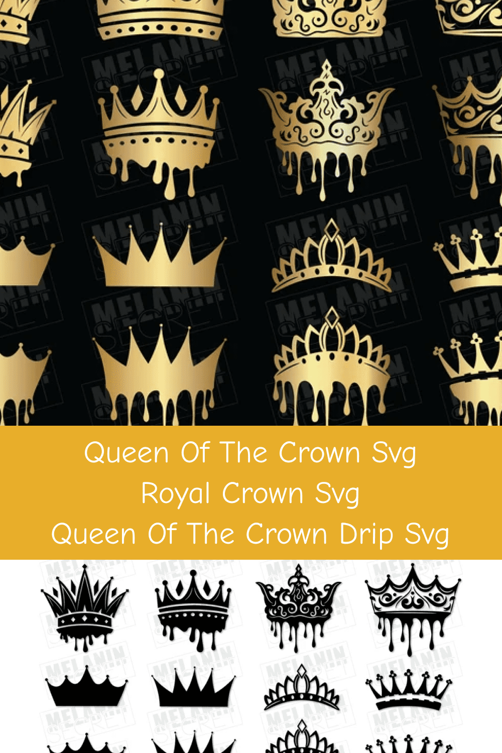 Festive gold and black crowns.