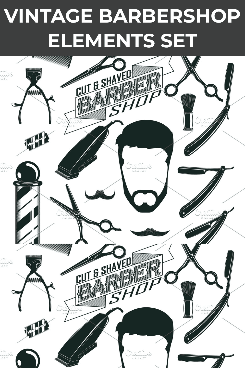 A lot of elements for barber industry.