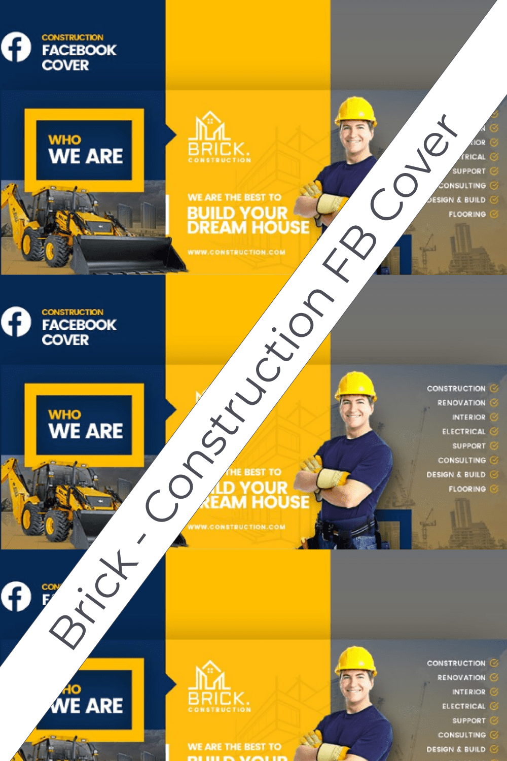 Blue and yellow template for construction industry.