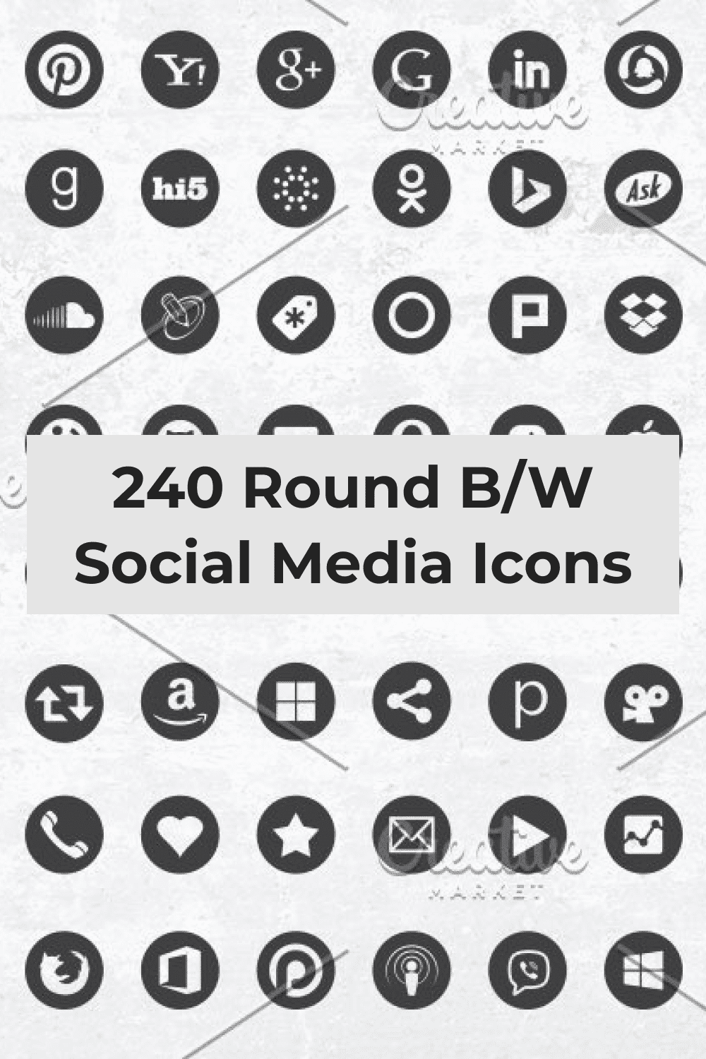 240 Round B/W Social Media Icons - Pinterest.