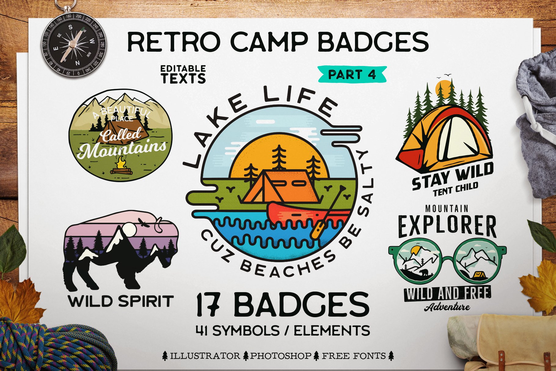Collection includes 17 badges and more 40 other elements.