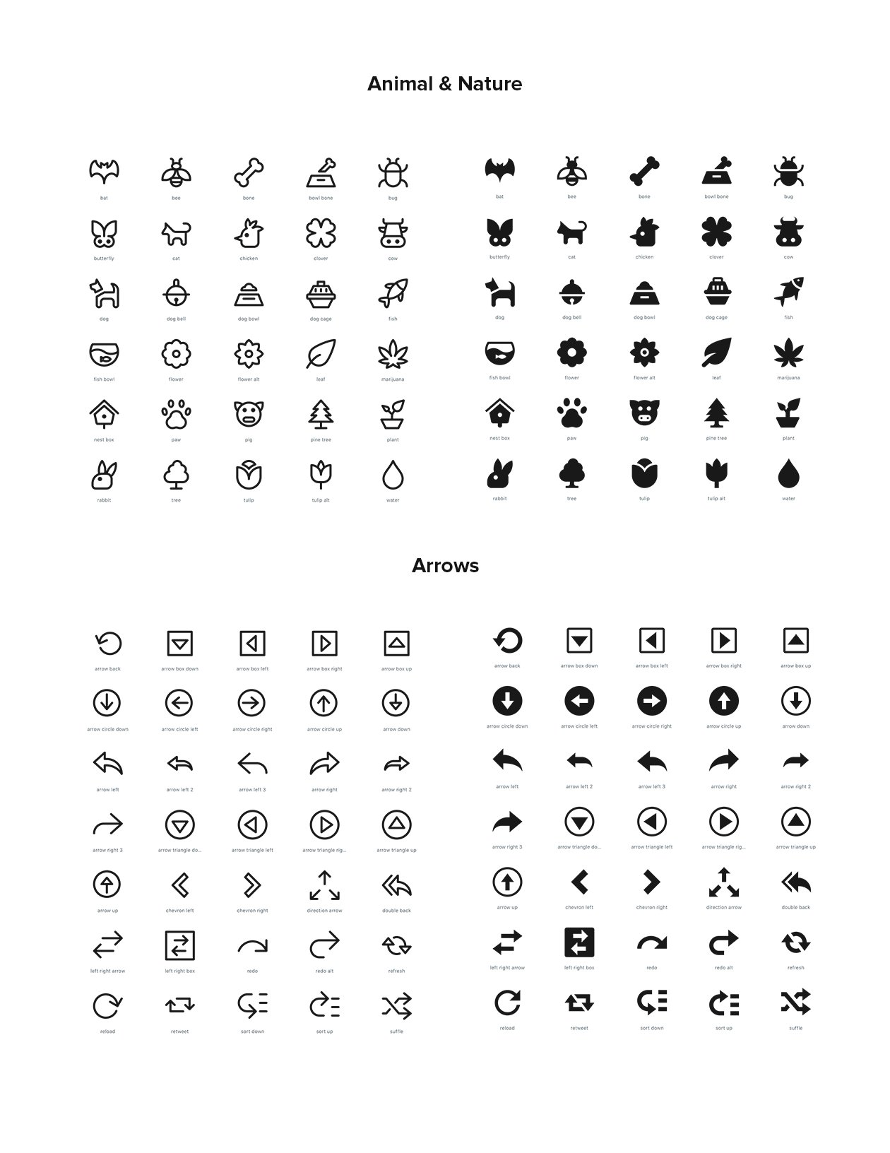 Animal and nature icons.